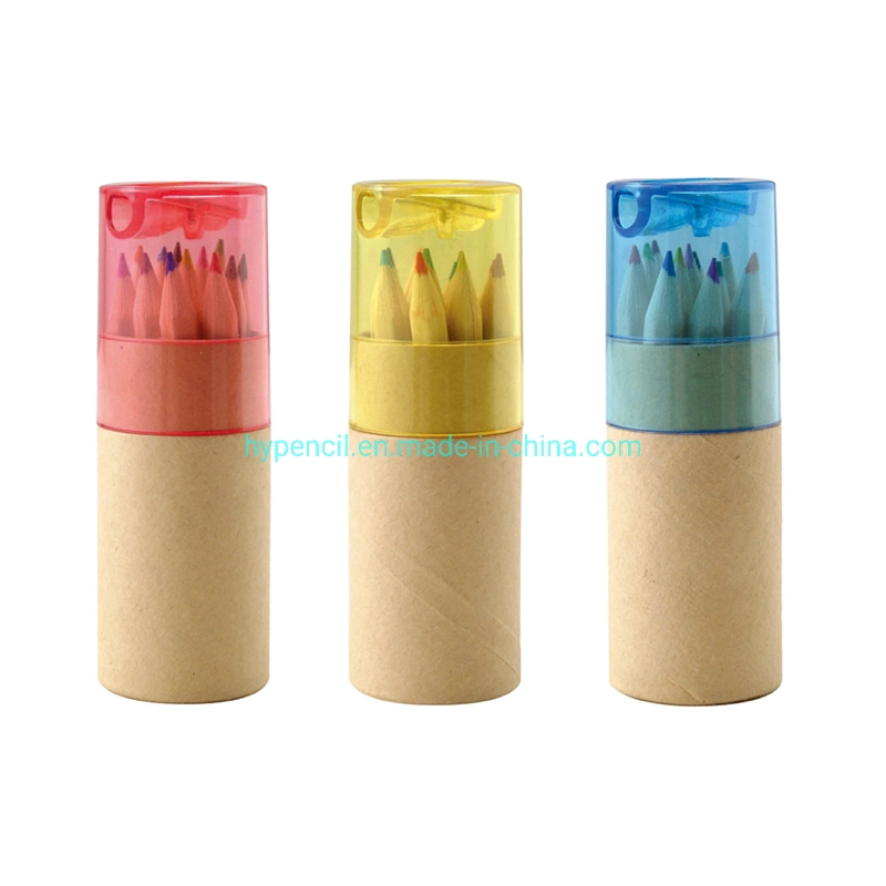 Mini crayon couleur cadeau de promotion 12 dans tube papier avec Taille-crayon