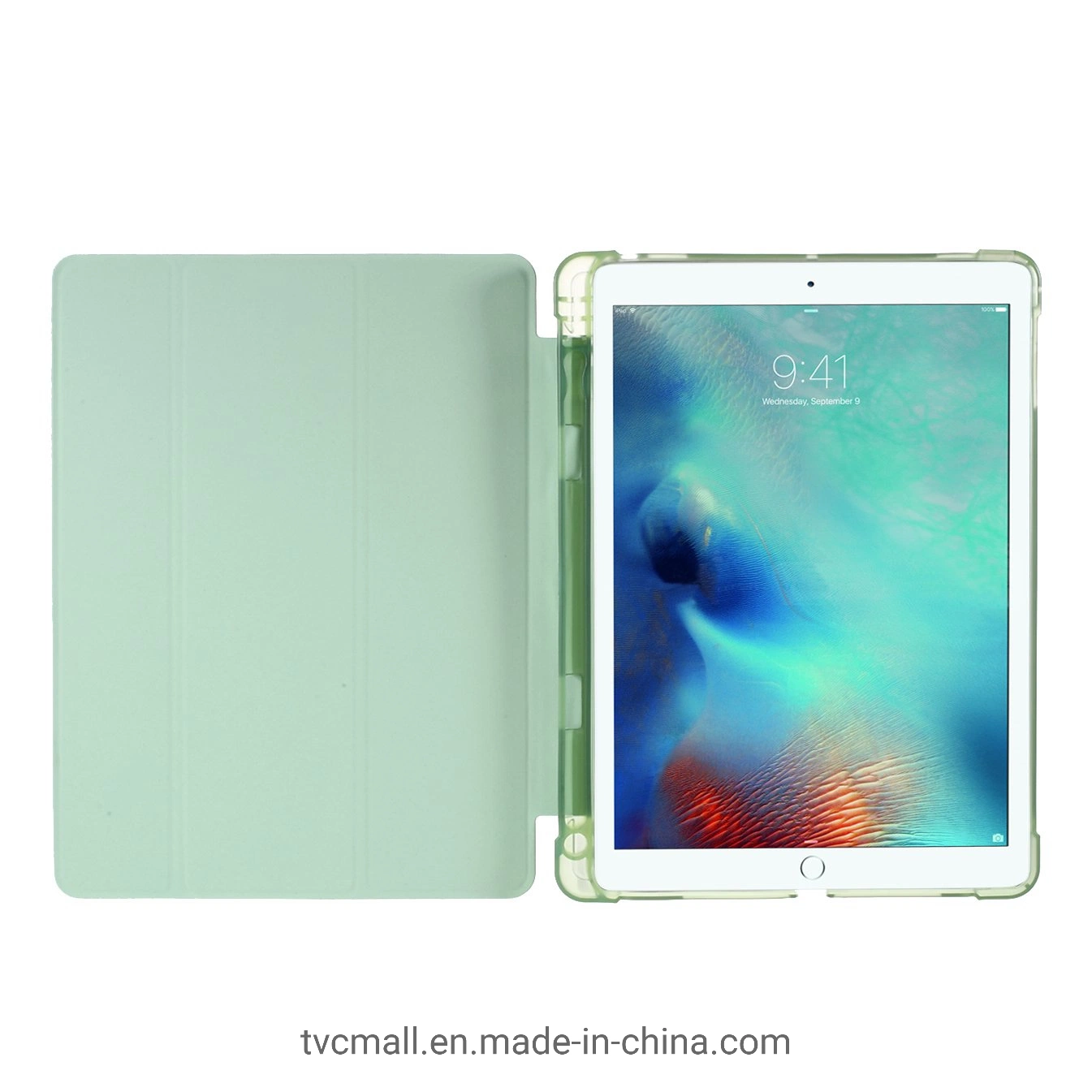 Eckenschutz PU-Leder TPU-Rückseite Shell Tri-Fold Stand Auto Sleep/Wake Cover mit Bleistifthalter für iPad 9,7 Zoll/iPad Air 2/iPad Luft