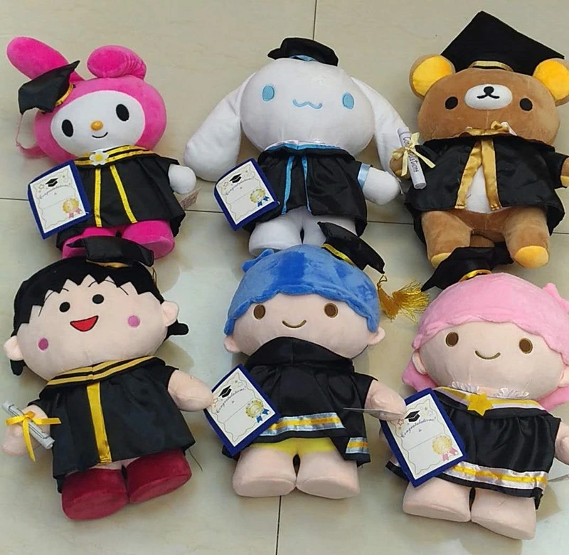 Ruunjoy New Sanrio Anime Graduation Season Plush Toy Cartoon Soft Stufffed Doll Room Decoration Toys for Children Graduation Gifts