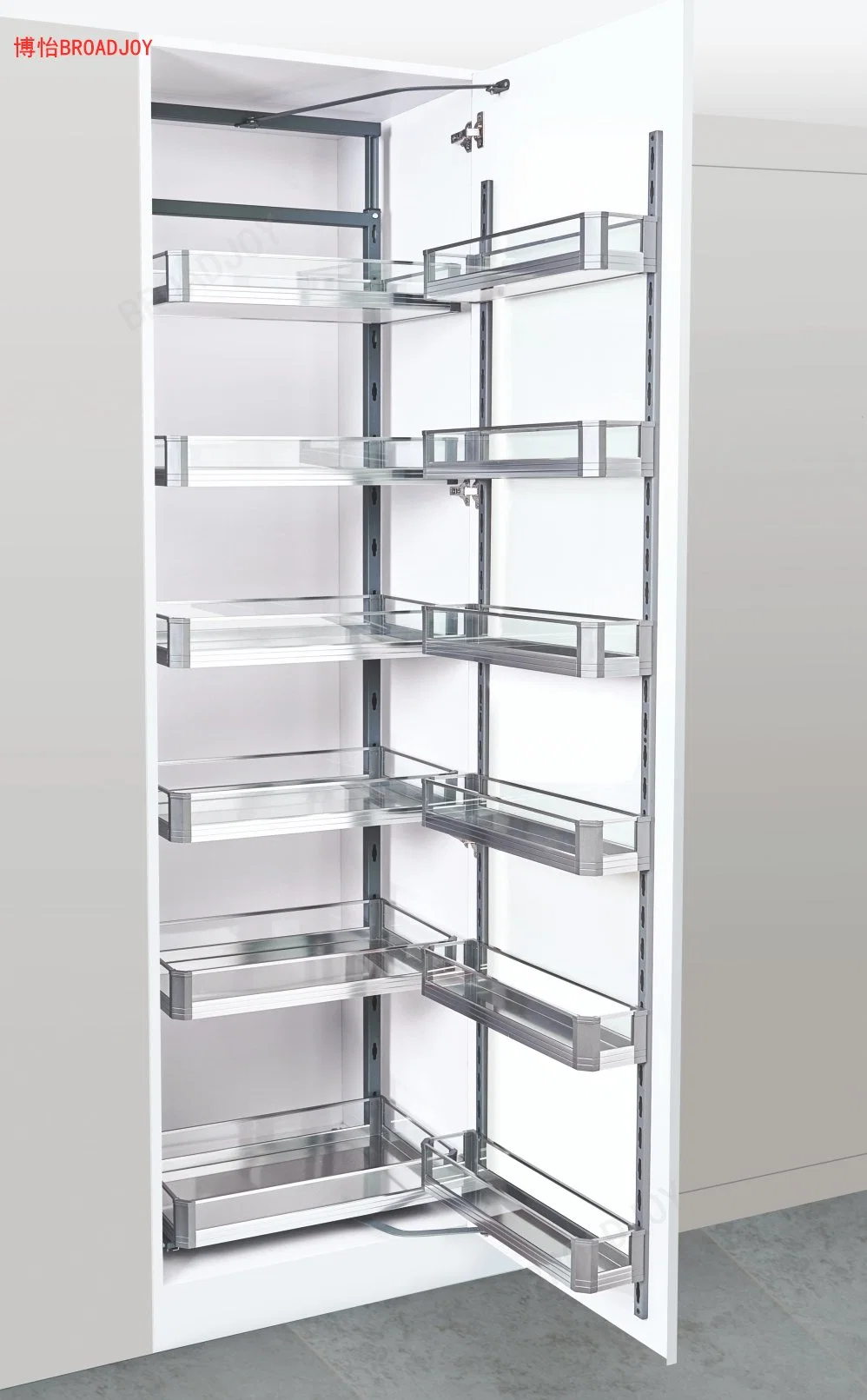 Soft Closing Aluminium & Glass Pantry Unit Larder Kitchen Cabinet Tall Unit Pull out Basket Food Snack Sundries Drinks Bottle Basket Storage Organizer Holder