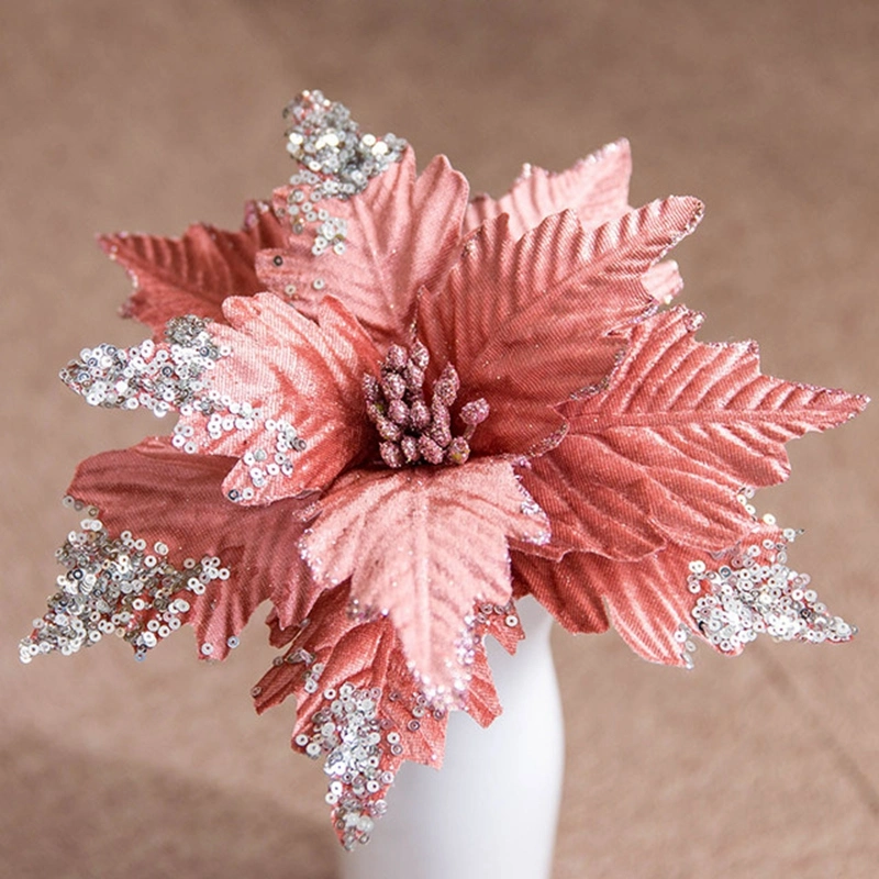 10 Inch Christmas Flowers Xmas Artificial Glitter Flowers for Christmas