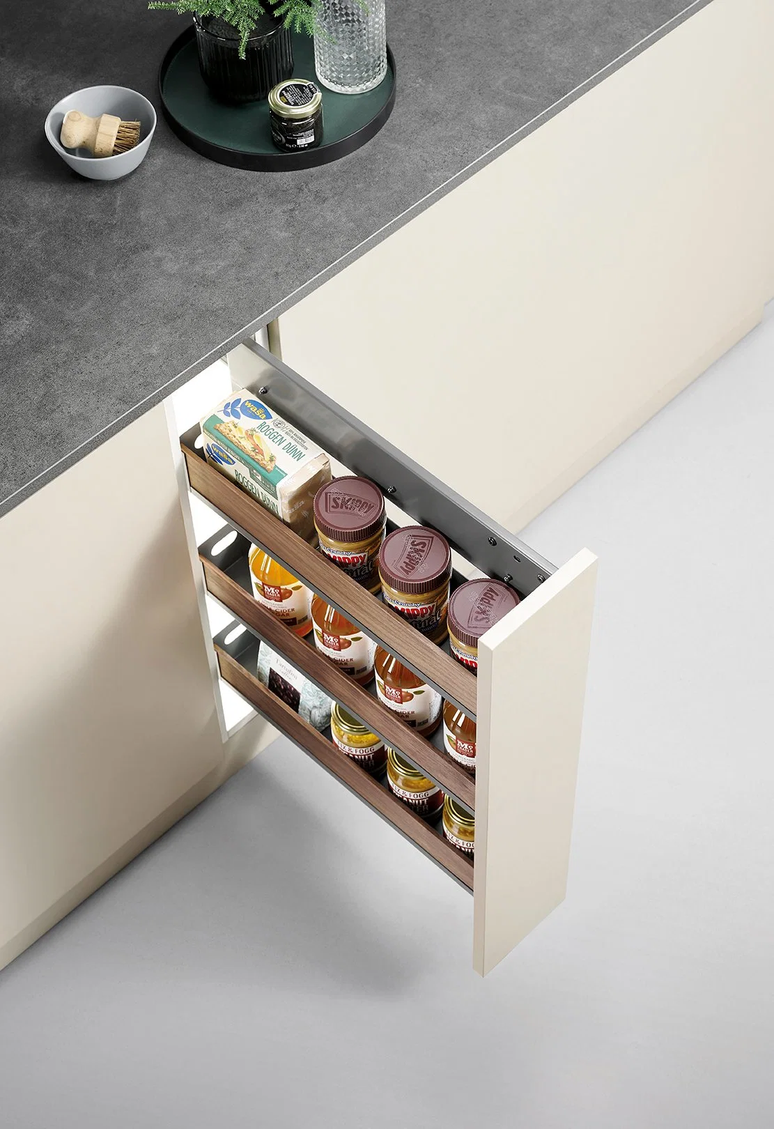 Kitchen Cabinet accesorio de hardware 3 estantes de metal y madera Cesta saque lateral