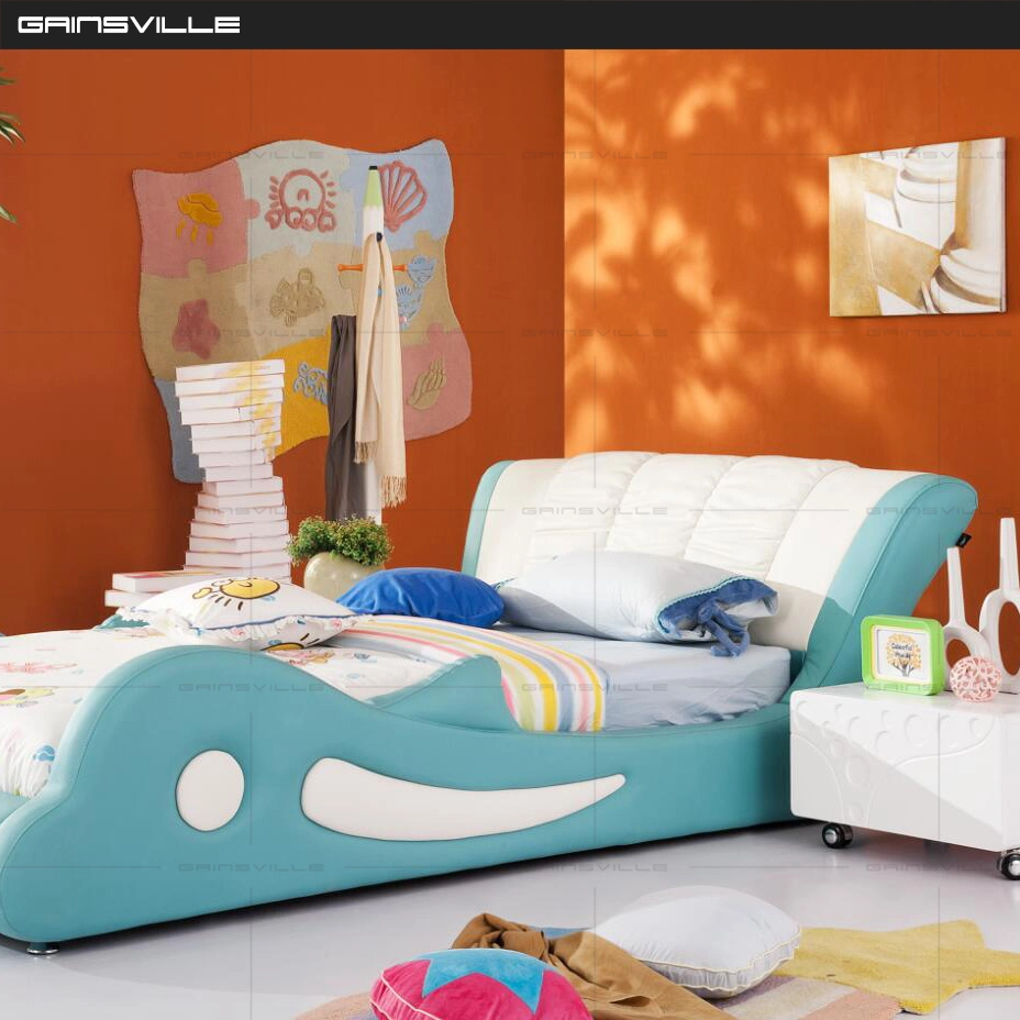 Kids Bedroom Furniture Fashion Cute Whale Leather Bed Design Little Girl/Boy Children Beds Set