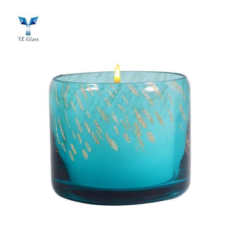 Blue Glass Candle Cups Luxury Decoration Glass Cylinder Candle Holder