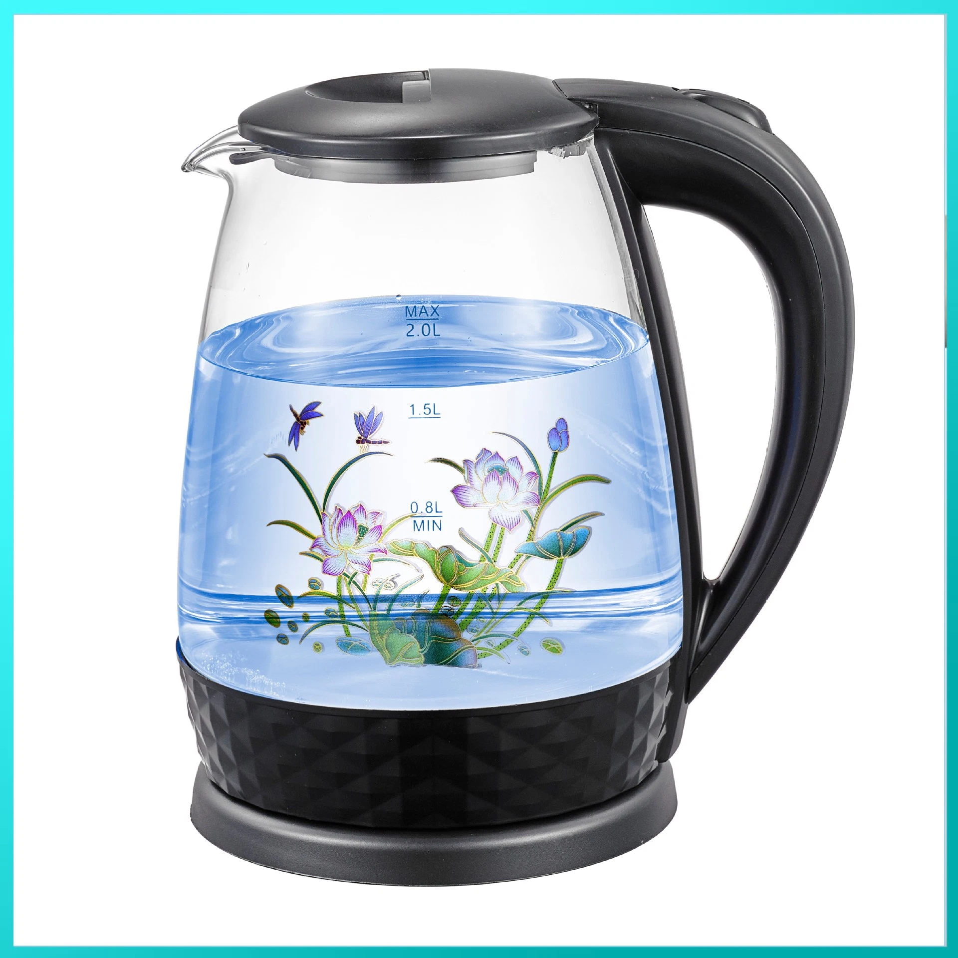 Home Kitchen Appliance 1.8/2L Automatic Blue LED Light Electric Glass Kettle