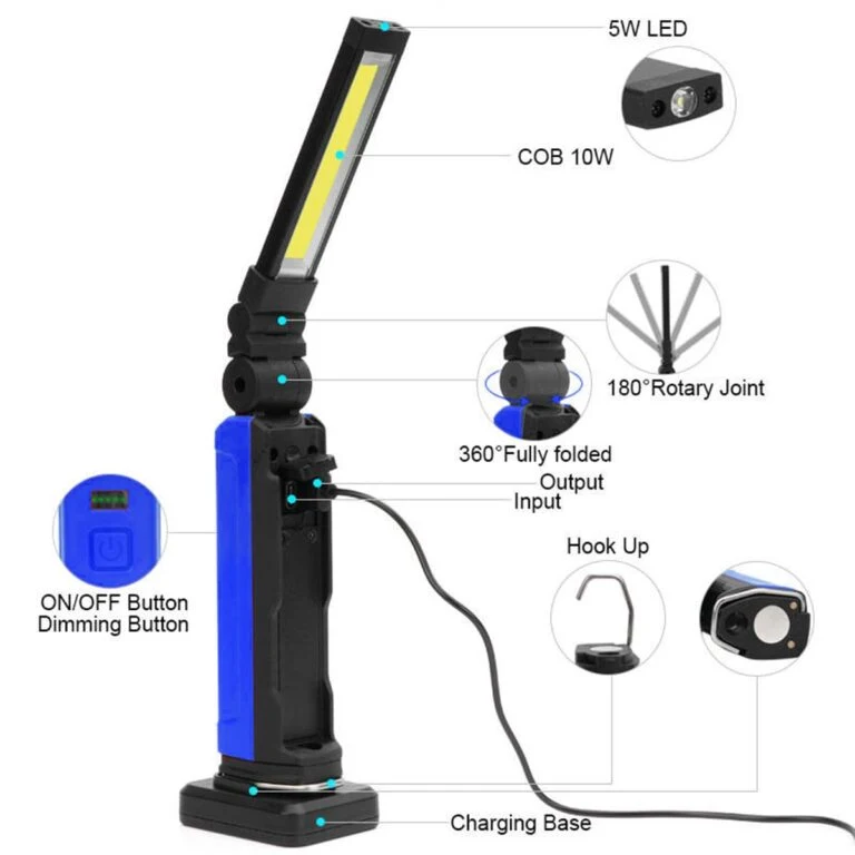 600lumen Lampe de travail d'inspection magnétique rechargeable COB Slimline