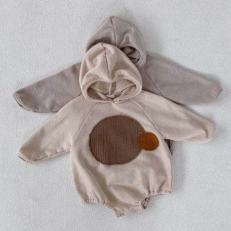 Spring Long Sleeve Toddler Bodysuit Plain Plushed Hooded Hoodie Triangle Baby Romper New Baby Clothing