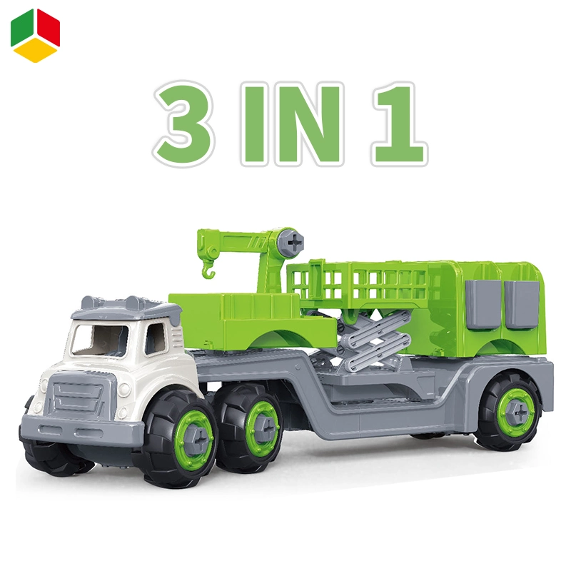 QS Popular New Design Children Wholesale/Supplier Kids Simulation Assembly Car Toy DIY Plastic 3 in 1 Combination Sanitation Vehicle Car Set Toys