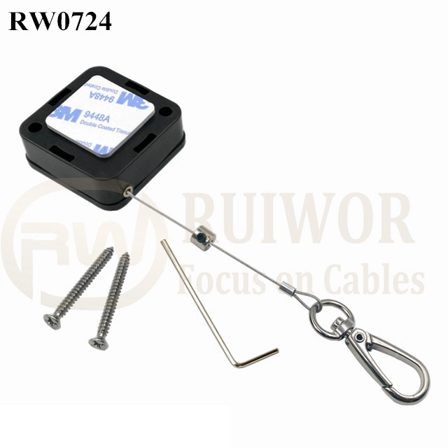 RW0724 Square Retractable Cable Plus Key Hook Wire Rope End as Tethered Mechanism