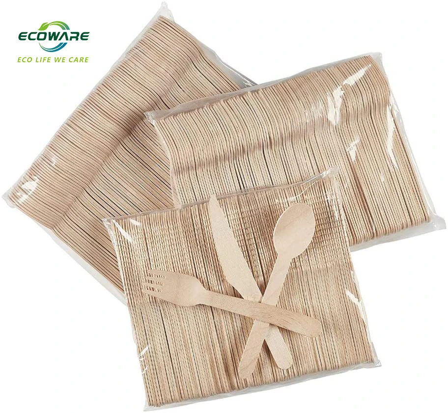 Natural Biodegradable Bulk Birch Tableware Set Wooden Spoon/Fork/Knife Cutlery