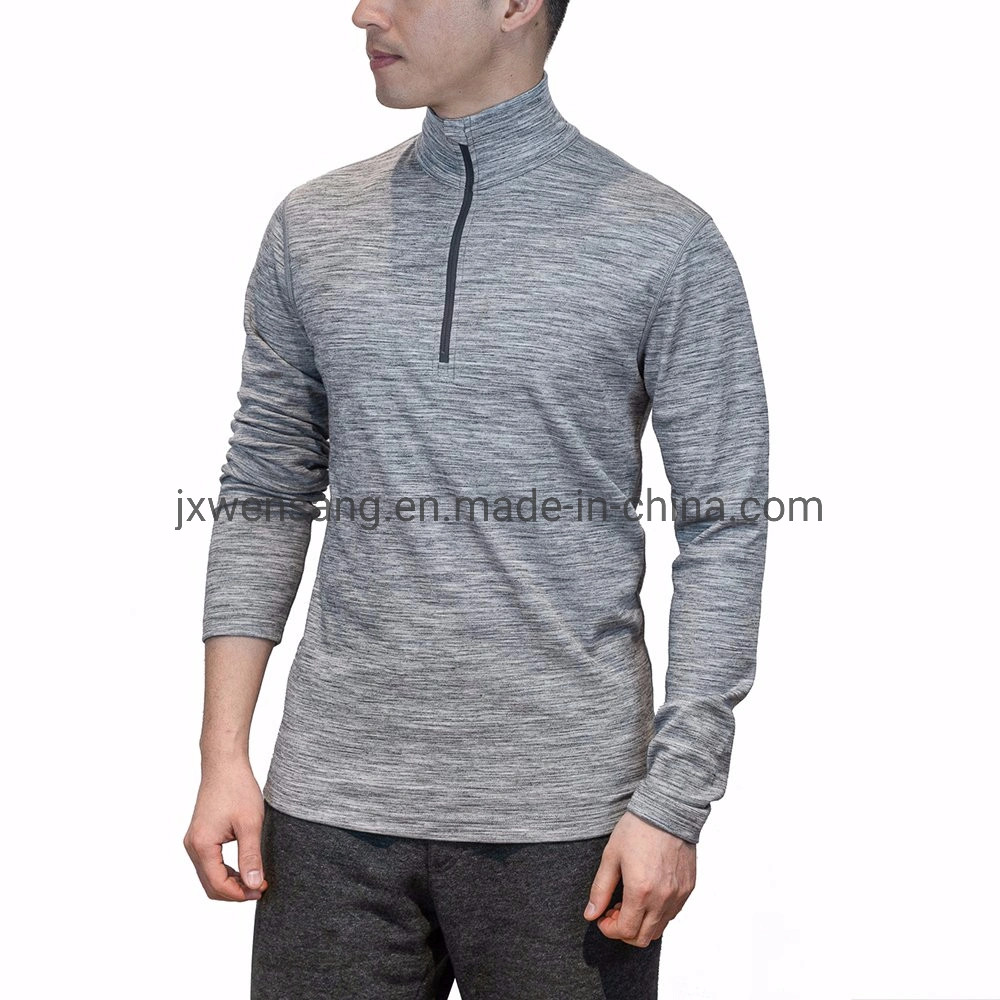 China Manufacturer Merino Wool Base Layer Shirt Men's Wicking Breathable Anti-Odor Wool Zip Shirt