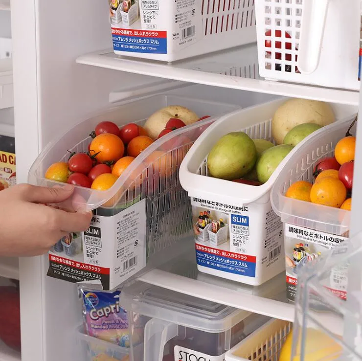 Clear Plastic Storage Bin with Built-in Pull out Handle - (Shallow, Slim) - Storage Bins for Home, Kitchen, and Bath - Refrigerator, Freezer, Cabinet, Closet