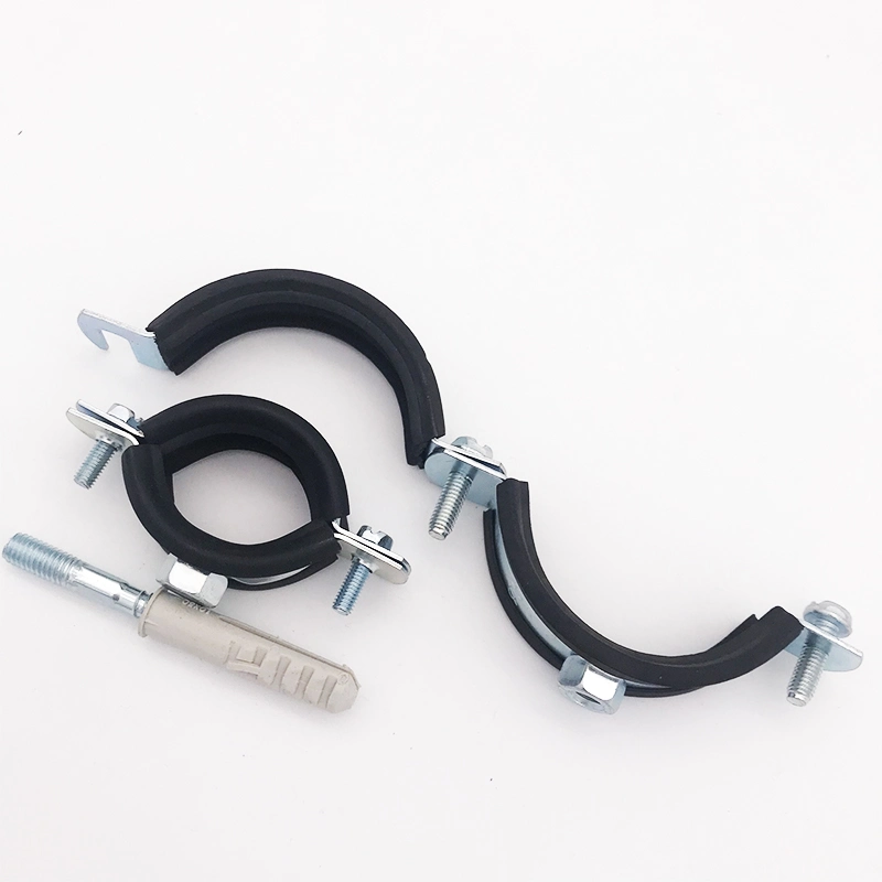 2023 Factory Carbon Steel M8 Pipe Clamp Manufacturers EPDM Rubber Hanger Bolt Tube Clamps One Set