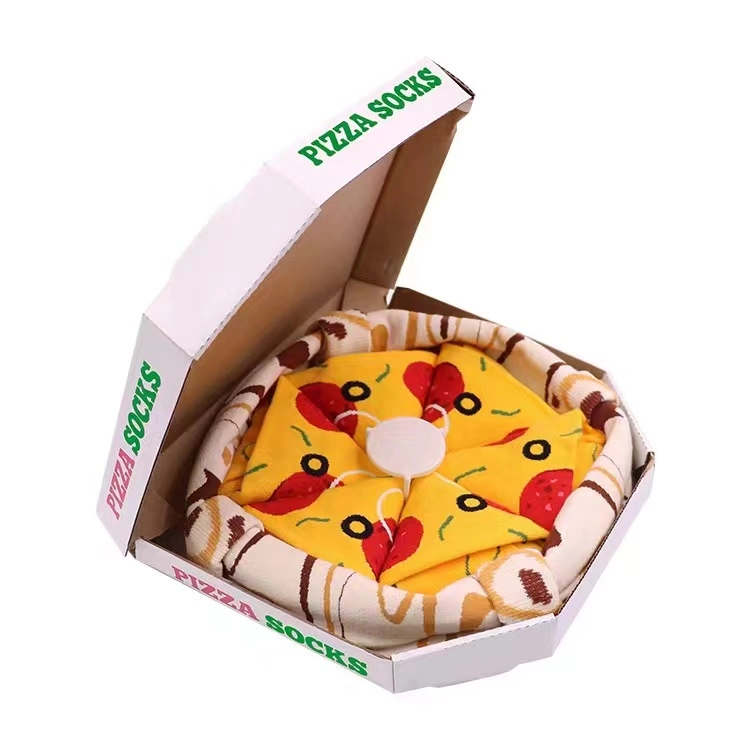 Design único Cmax Wholesale Pizza Sports feliz novidade Lady Food Meias coloridas Crew Creative Fashion Couple Gift Box