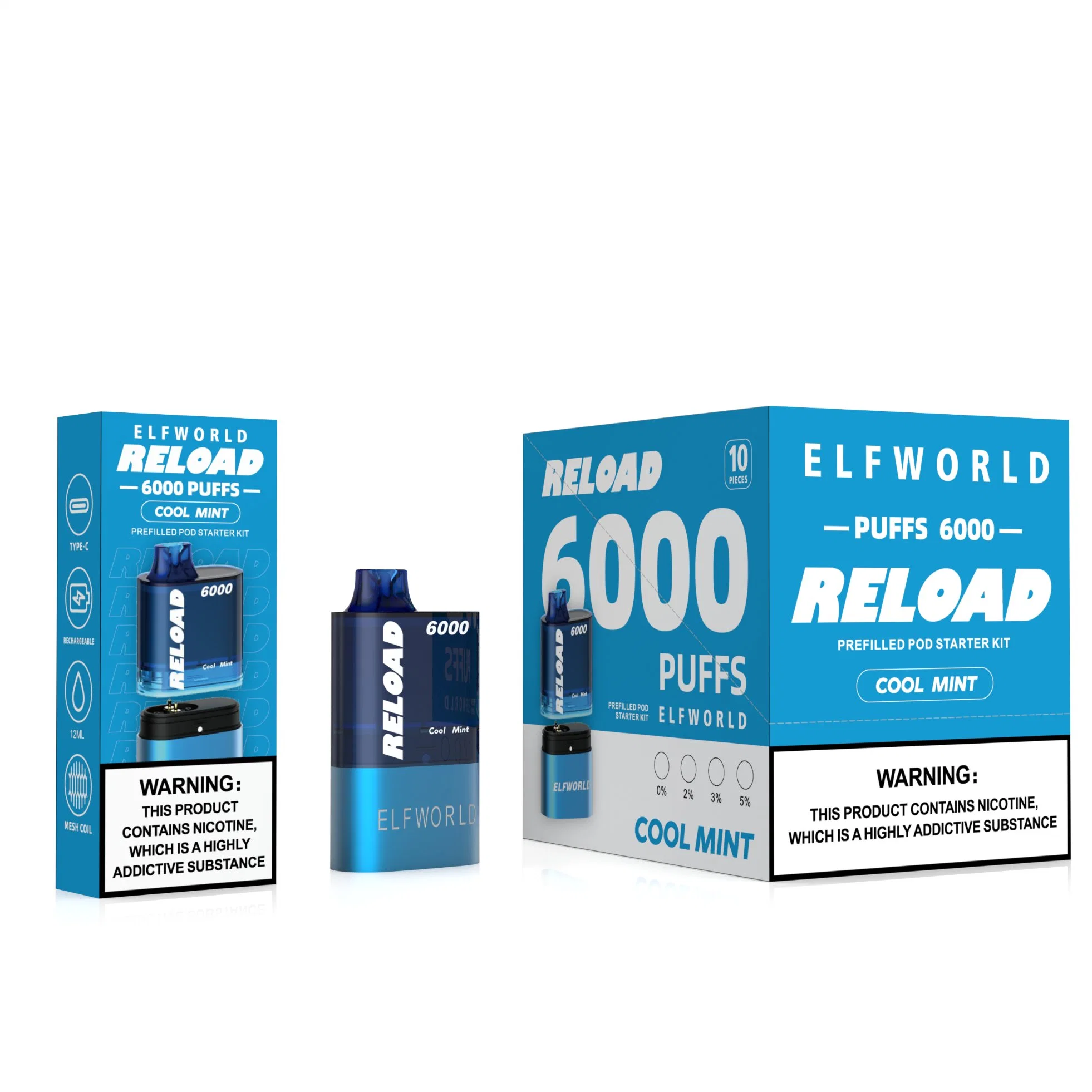 Подлинная катушка Elfworld Reload Mesh одноразовая сигареты E 6000 шайб Перо Vape Pen, 12 мл, предварительно заполненные измерители