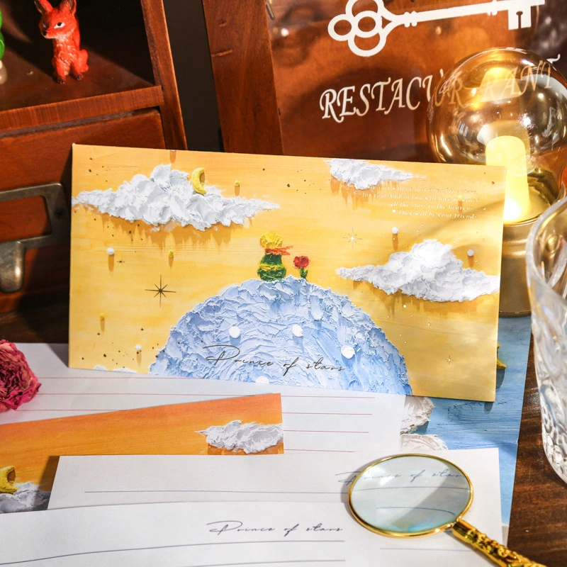 Painting Set Little Prince Sunset Creative Love Letter Gift Card Envelope for Boyfriend Girlfriend