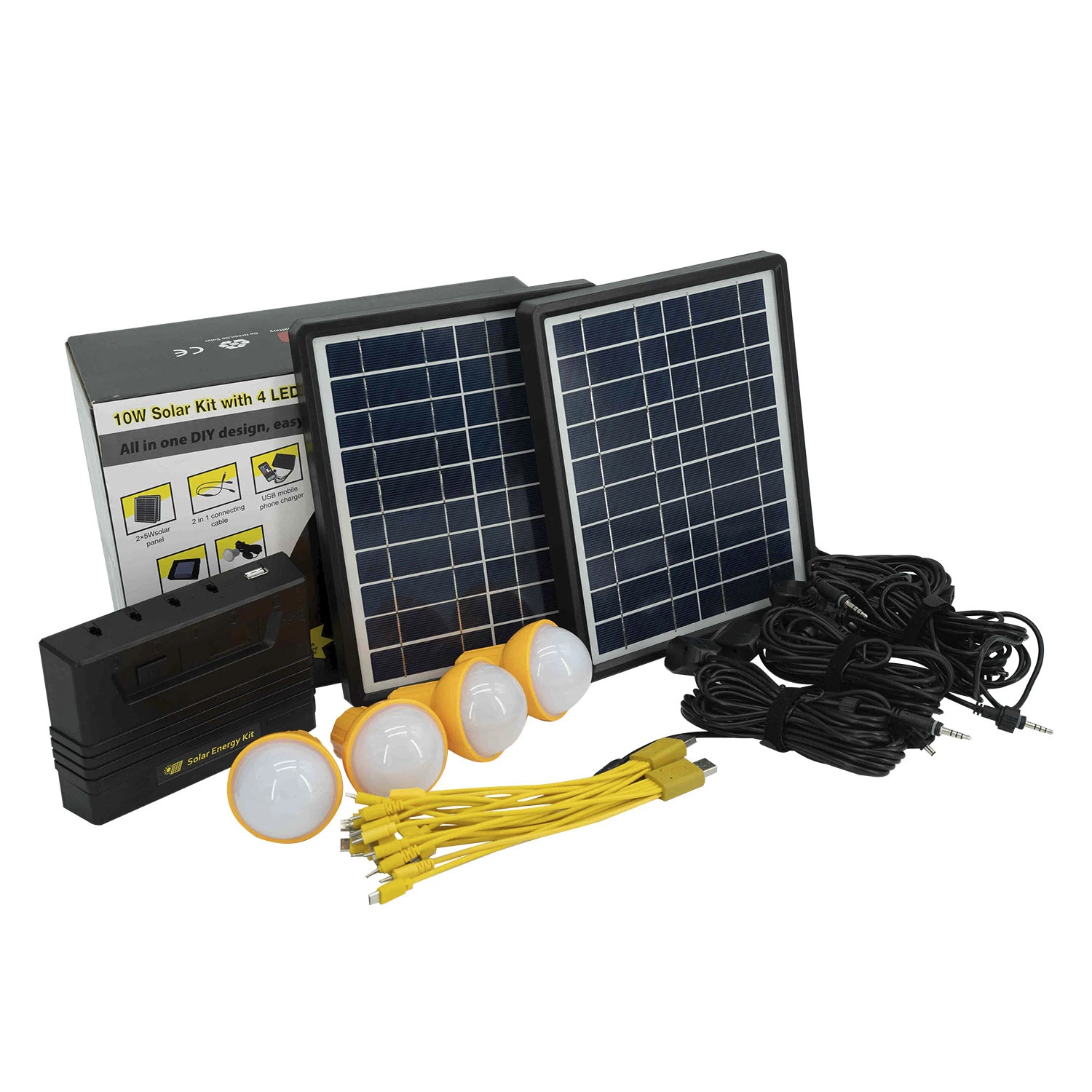 5W/10W Solar Panel Kits with 3 PC Bulbs and Mobile Charger for Household Lighting in off-Grid Area