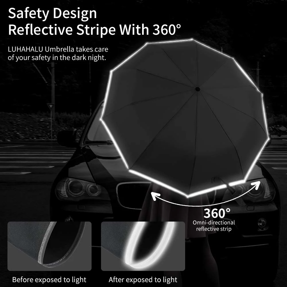 Safety Design 360 Grad Reflektierende Boarder Kompakt faltbarer Regenschirm Sonnenschirm