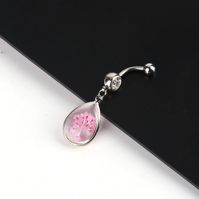 Glass Drops of Water Flower Stainless Steel Belly Button Rings