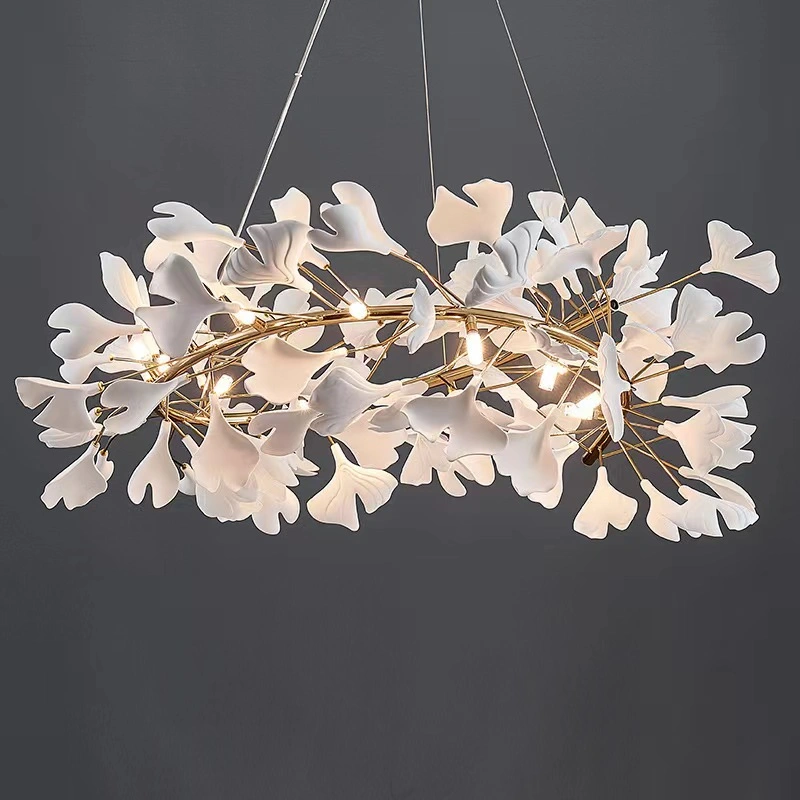 Modern Luxury Hotel Home Ceramic Ginkgo Chandelier LED Ceiling Light, Accept Custom.