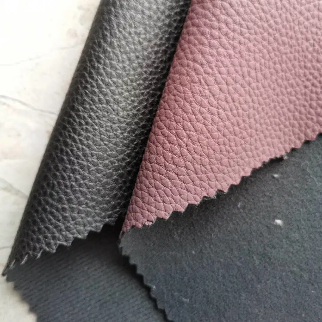 Imitation Cotton Backing Super Soft Synthetic Leather with Litchi Pattern for Garment