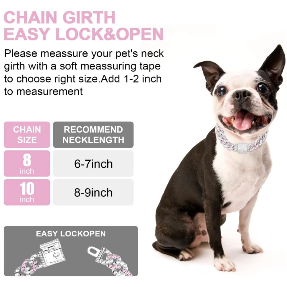 Diamond Cuban Link Chain Crystal Collar Necklace for Dogs