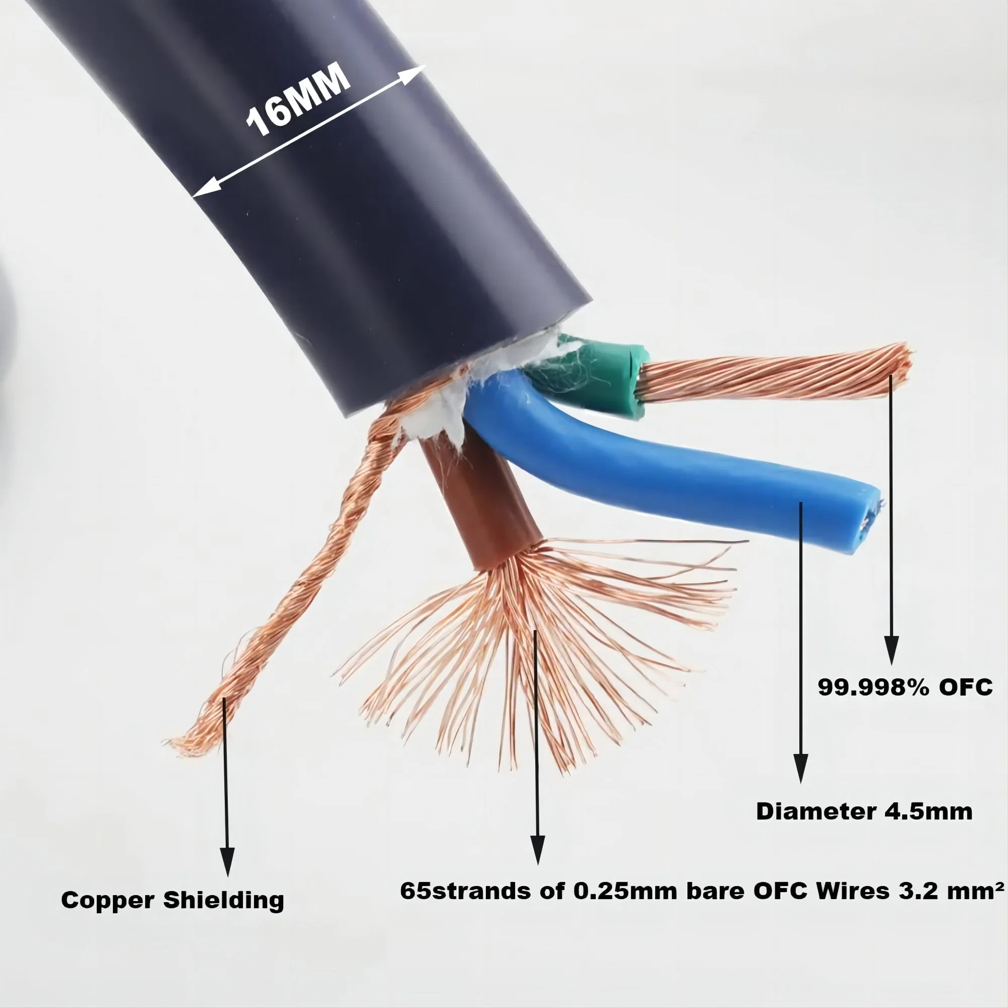 Audiophile Power Cable 5n OFC AC Main Us Power Supply Cable with Carbon Fiber Plug IEC320-C15 Female Connector 125V/15A for Speaker