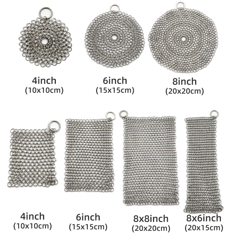 Stainless Steel Chain Mail Scrubber Iron Skillet Scrub Brush for Pan Pot