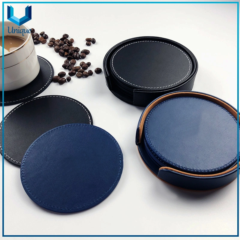 Corporate Gift Genunine Leather Deboss logo Coaster, usine de vente en gros Custom Design Coaster Leather Gift