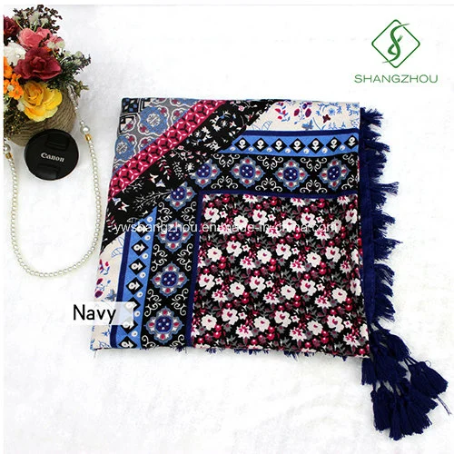 Retro geométrico estilo nacional impreso con borlas de dama moda bufanda