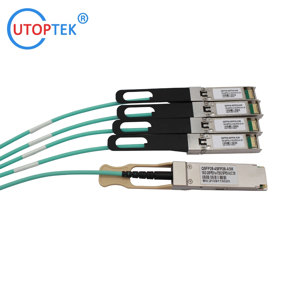 Baixo consumo de energia cabo Utoptek QSFP28 4X25g SFP28 AOC de 100 gbps Marca