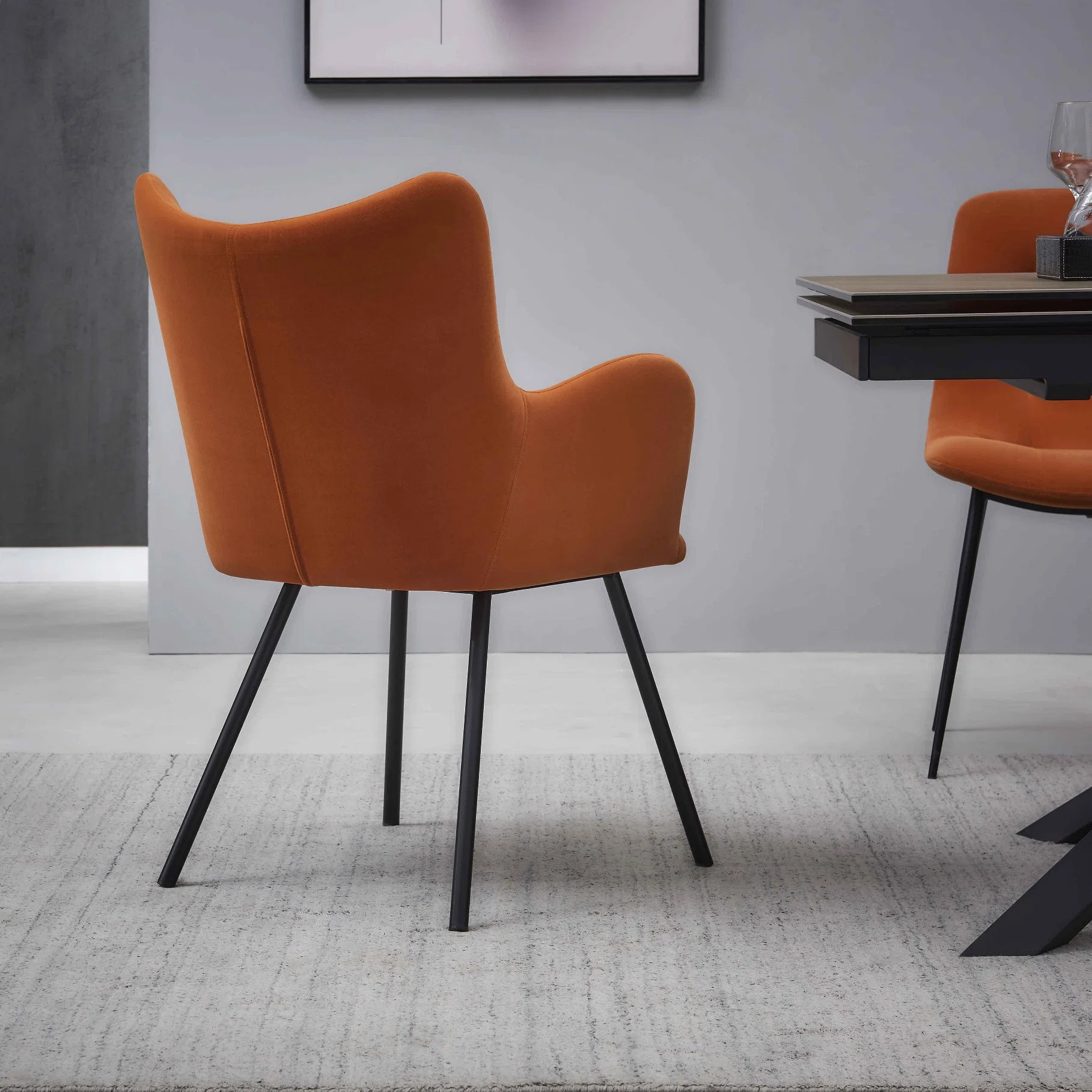 Factory Orange Dining Chair Powder Coating Metal Leisure Furniture