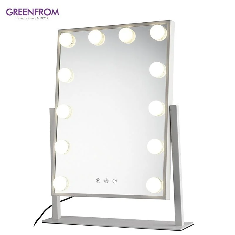 Marco metálico Vestidor Mesa de pie pantalla táctil Hollywood LED iluminado Espejo de maquillaje de vanidad con 12 Bulbos Gmh2001