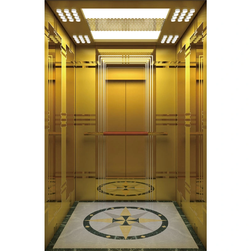 Champagne Gold Car Wall Marble Floor Passenger Elevator