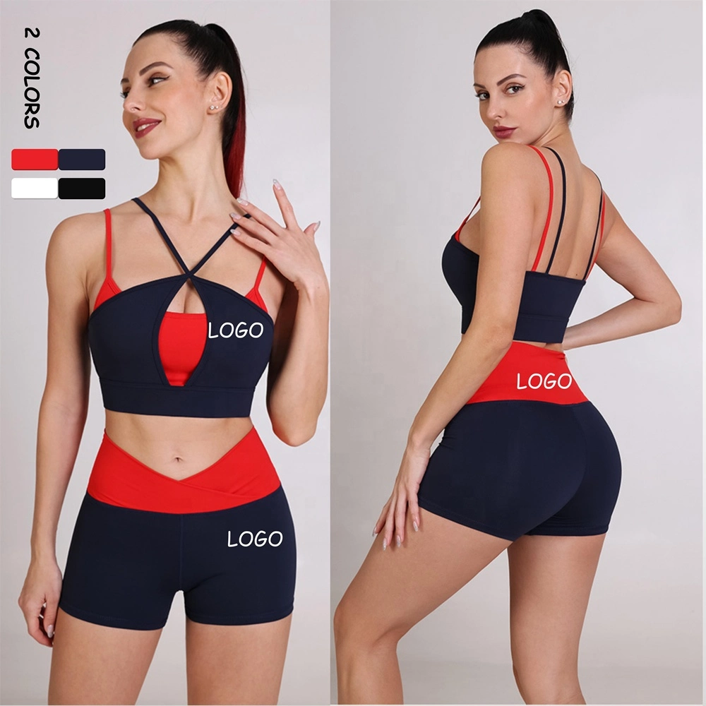 Custom Logo Wholesale Summer Yoga Suit Plus Size Sexy Bra Gym Activewear 2 Piece Short Set Women Sportswear