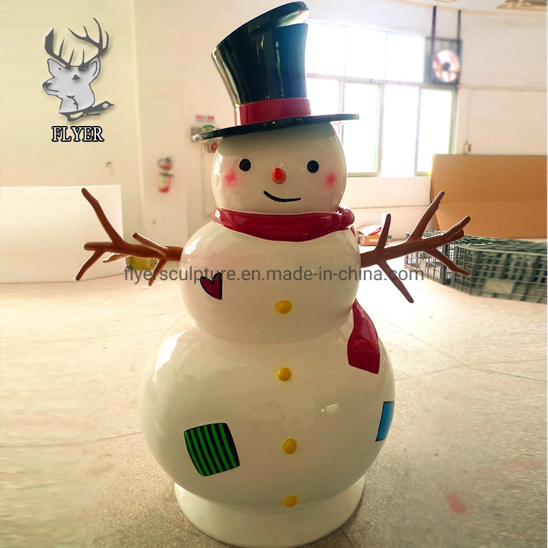 China Big Factory Good Price Christmas Decor Fiberglass Snowman Statue Sculpture