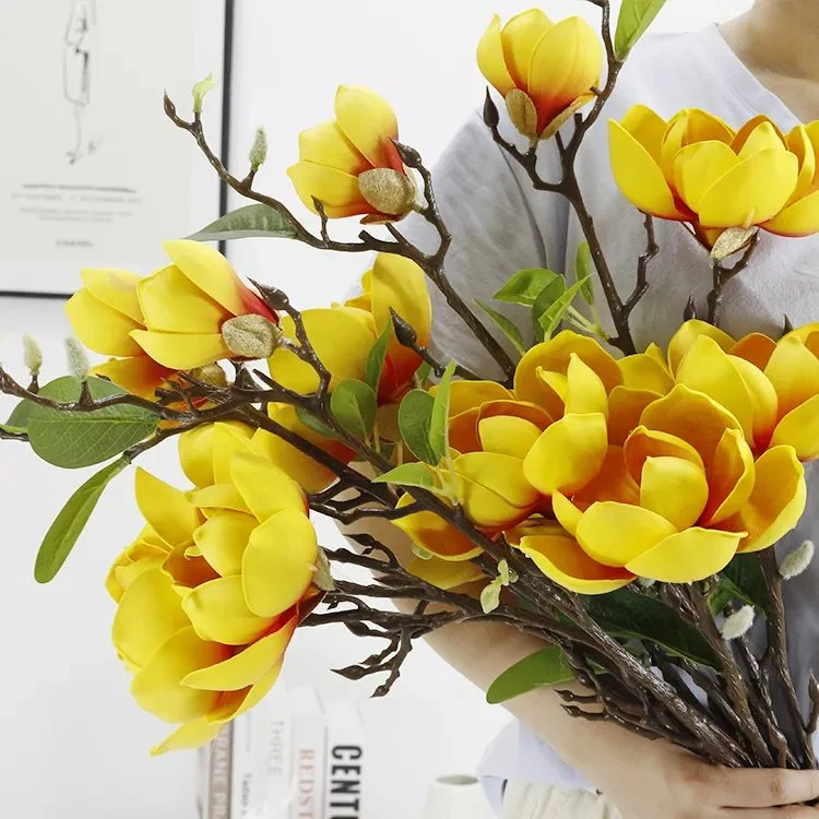 Wholesale/Supplier Newest Real Touch Artificial Magnolia Flowers PU Magnolia Flower Indoor Decorative