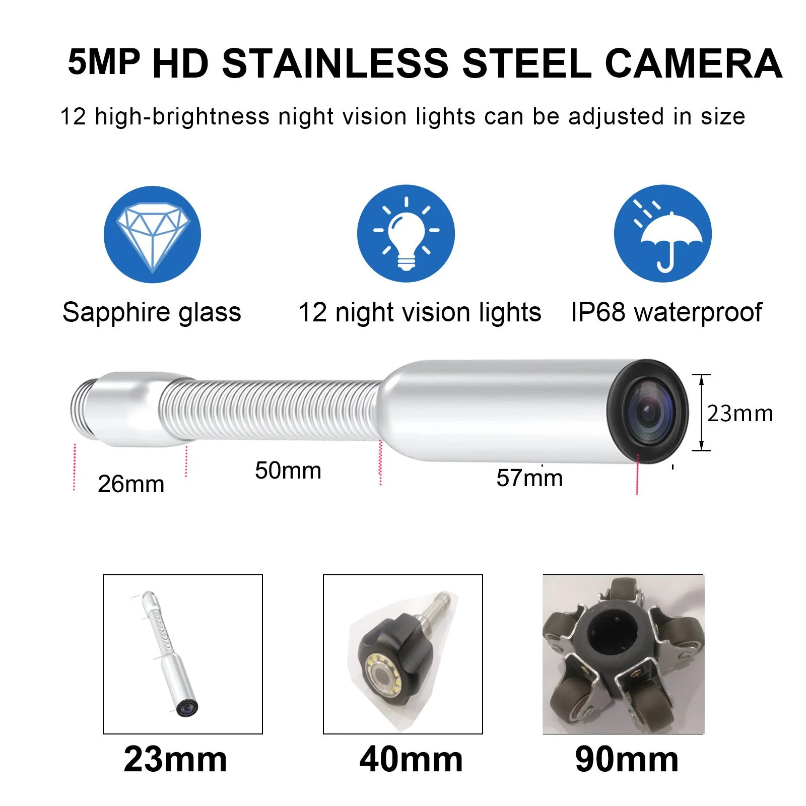 Moniteur d'enregistrement portable 10.1" 4MP HD 28 mm CCTV vidéo Sewer Caméra avec boîtier en acier inoxydable 316L 512 Hz Sonde Self-Level pour Nettoyage et inspection des drains