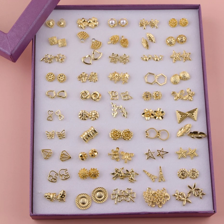 Brass Hardware Earrings 50 Pairs of Boxed Multi-Style Gold Plated Earrings