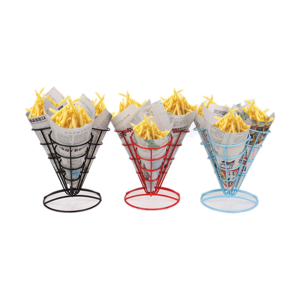 Wholesale/Supplier Novelty Cone Color Paint French Fries Metal Basket Stand Chips Basket