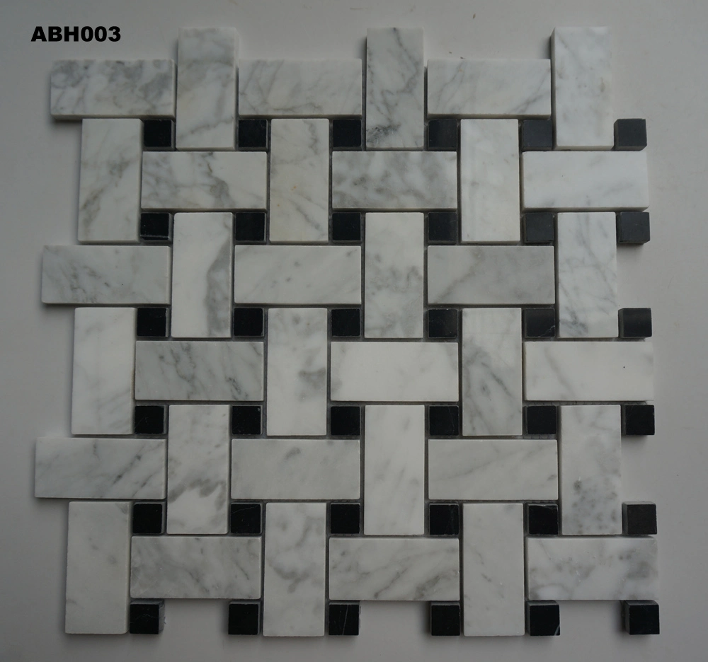 High quality/High cost performance White Carrara Basketweave Marble Mosaic for Shower Wall