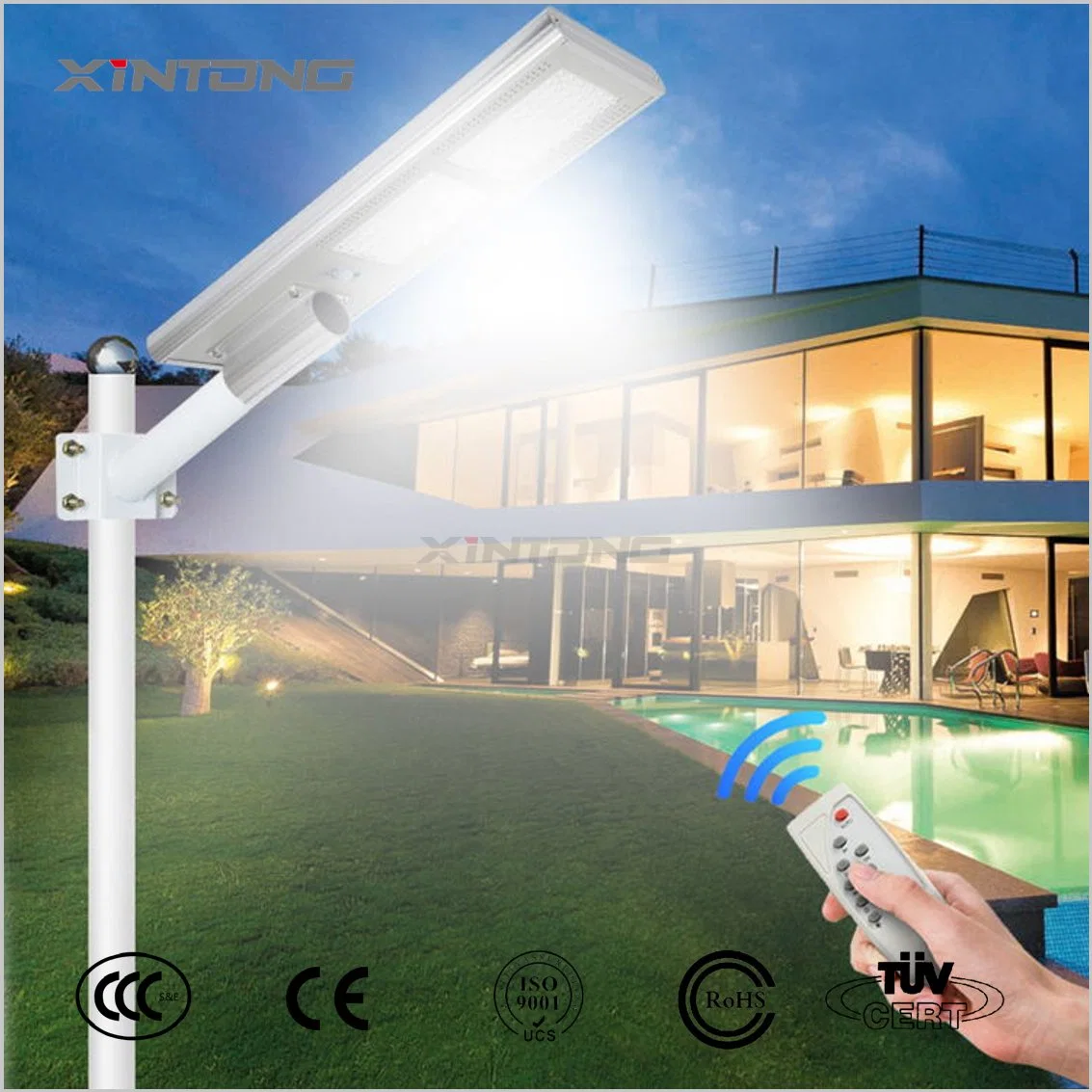 AC 100W Iluminación solar inteligente de calles con batería de litio LUZ SOLAR LED de calle con poste