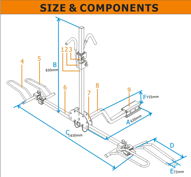 Suporte de montagem em bicicleta tipo plataforma para engate de 2 bicicletas