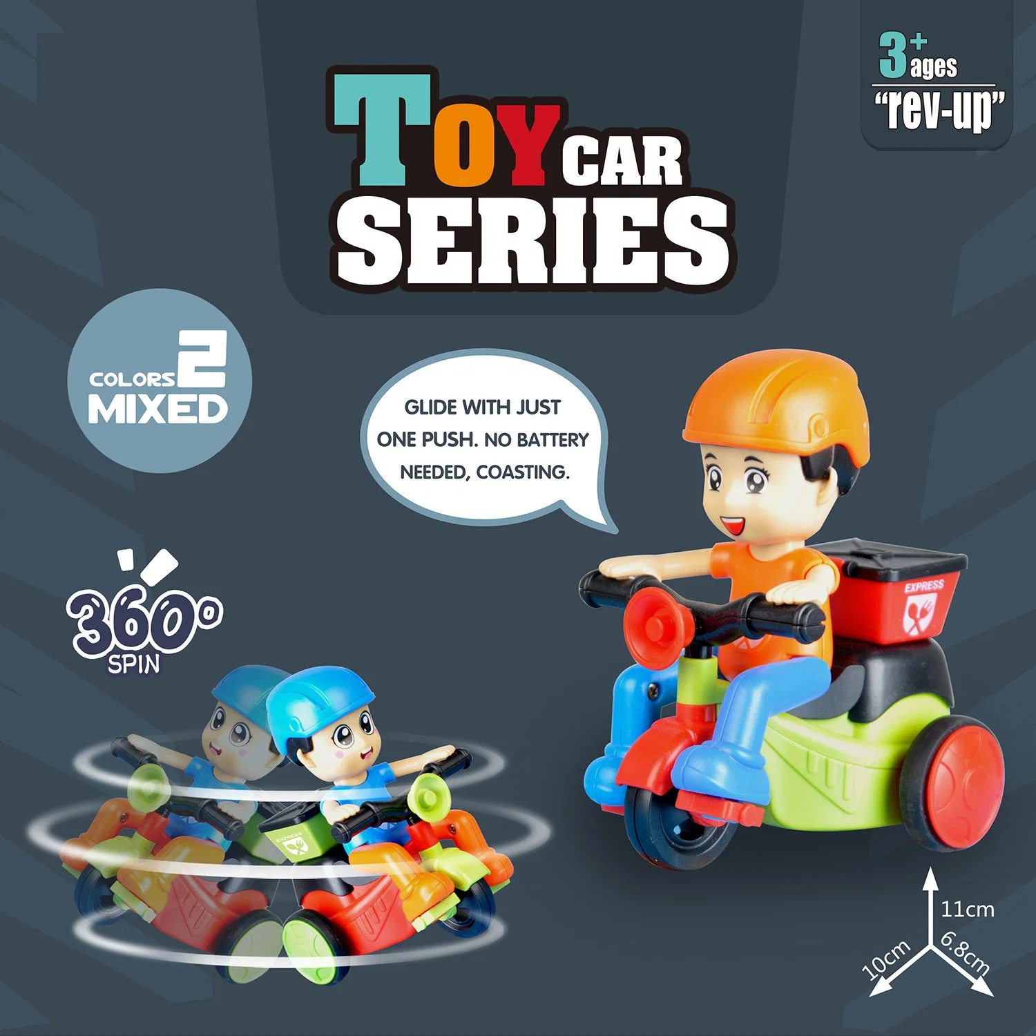 Plastic Children Car Toys Stunt Tricycle with Friction Power Kids Gift Toys