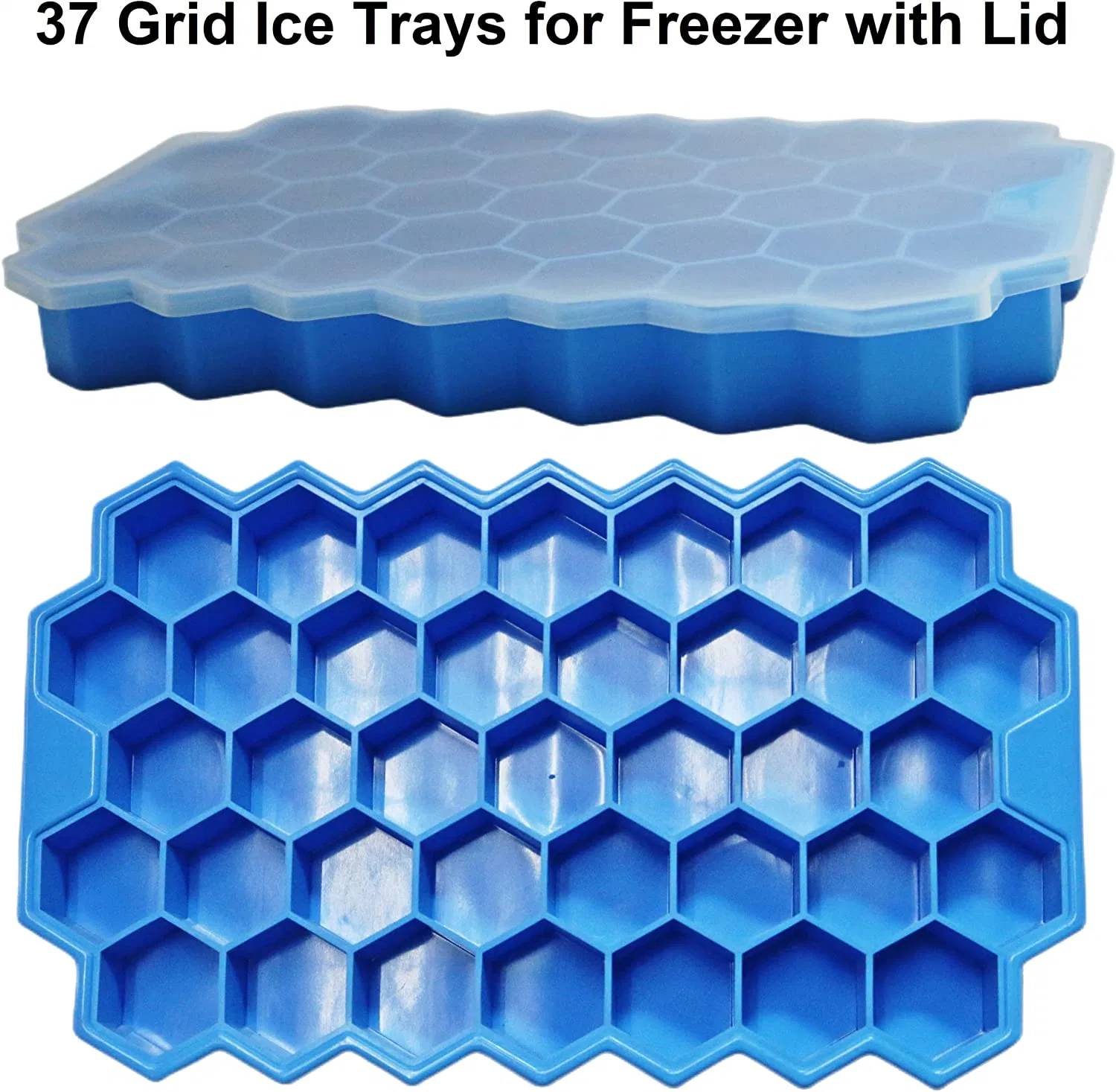 Silicone Ice Cube Tray with Lid for Ice Cube Molds Easy-Release Reusable Ice Cube in Organizer Bins or Ice Bucket for Cocktail Bar