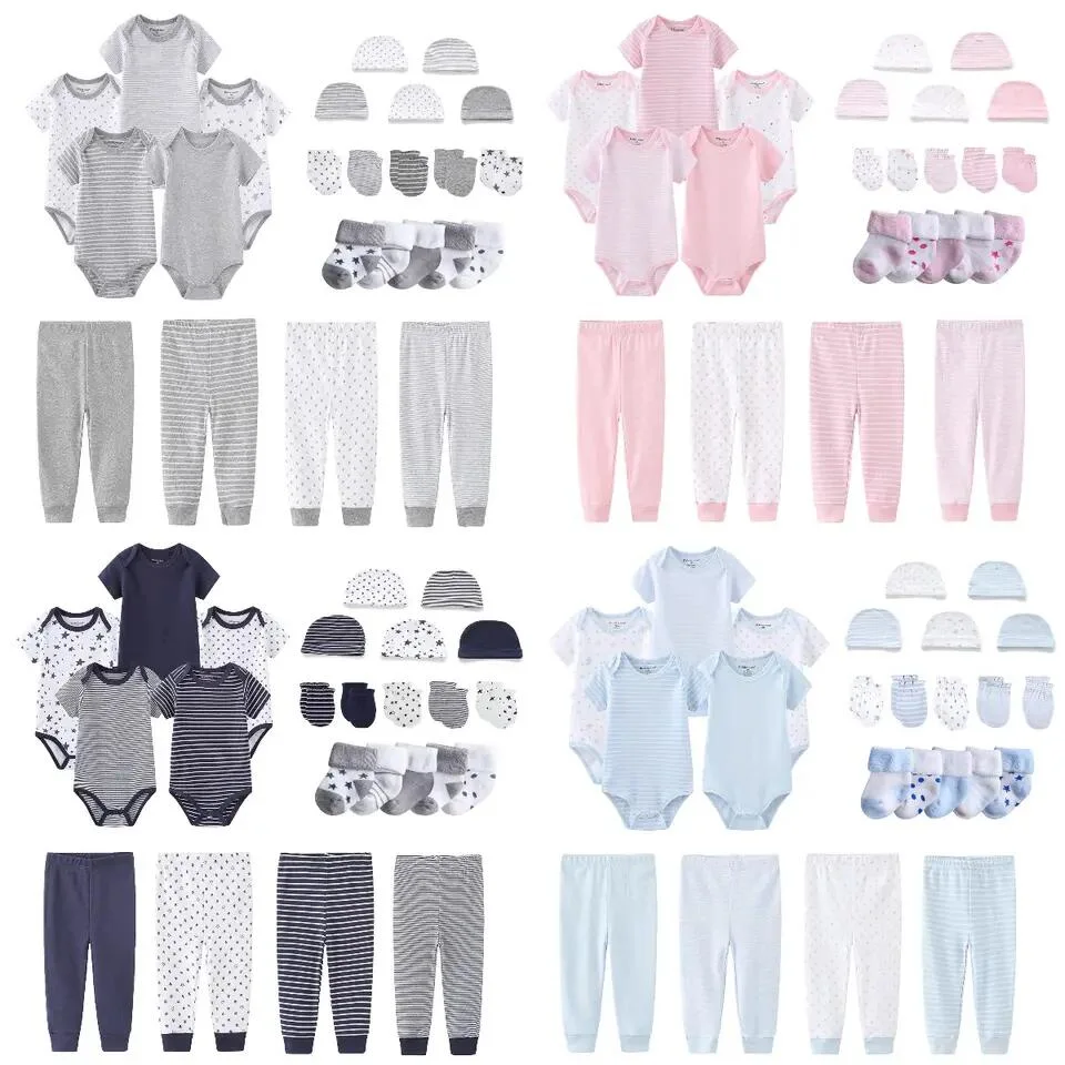 Ensemble Cadeau de Naissance Bébé Onesie Pant Hat Gants Chaussettes 5PCS Ensemble de vêtements pour bébé