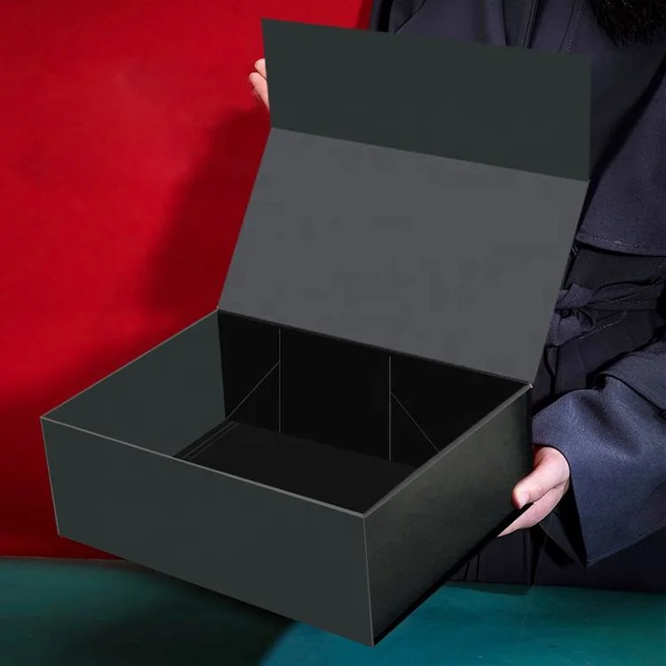 OEM Factory Cardboard Black Paper Packaging Gift Box with Ribbon Closures