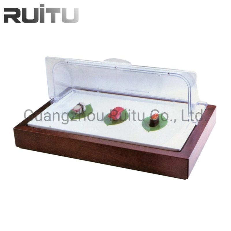 Restaurant Buffet Catering Ware Wood Stand Round Dinner Luxury Fancy Porcelain Dessert Fast Food Bread Keeper Display Plate Serving Tray with Lid and Cover