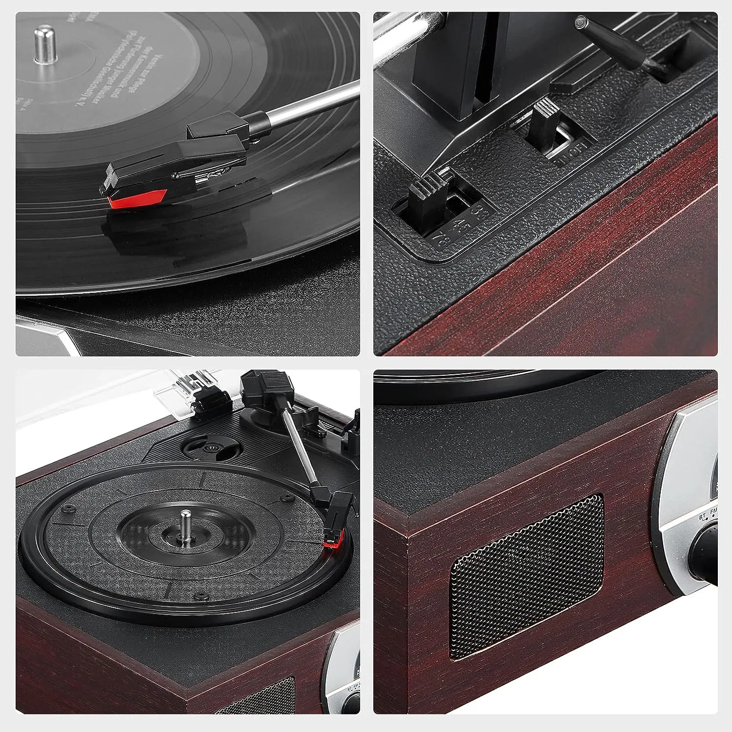 3-Speed (33 1/3, 45, 78 RPM) FM/Am Retro Turntable Record Player