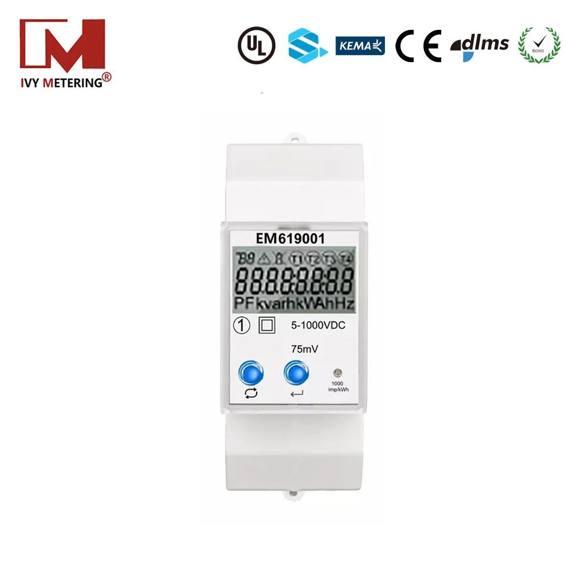 5-1000VCC medición bidireccional RS485 Digital Modbus en carril DIN Solar Medidor de potencia DC